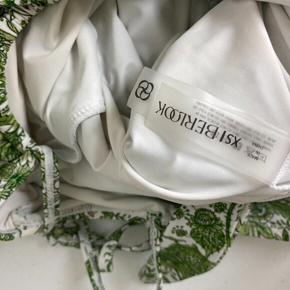 Berlook Retro Floral Drawstring Ruched One-Piece Swimsuit Womens XS Green - Picture 6 of 8